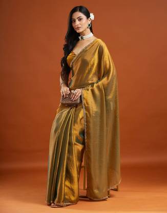 LOROFY Embellished Bollywood Tissue, Silk Blend Saree