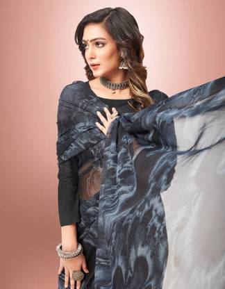 IRIS Banarasi Chiffon, Silk Blend Saree with Unstitched Blouse