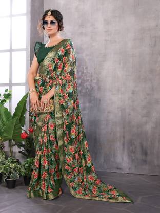 YASHIKA Printed Bollywood Georgette, Lace Saree