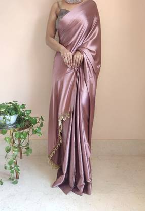 BRAHMSHAKTI Solid/Plain Bollywood Satin, Silk Blend Saree