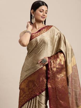 Embellished, Woven, Self Design Banarasi Jacquard, Cotton Silk Saree