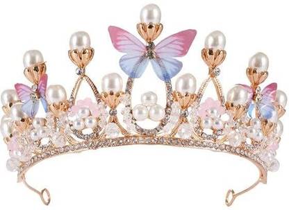 Birud Crystal Tiara Crown Pearl Princess Costume Crown