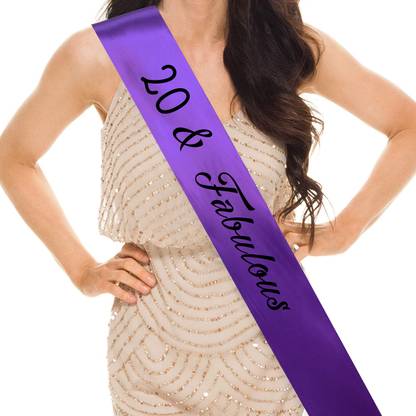 hubops 20 & Fabulous Sash for Birthday /20th Birthday Sash Party Decoration Purple