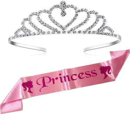 Curated Cart Heart Designed Crown With Pink Princess Sash For Girls and Women's