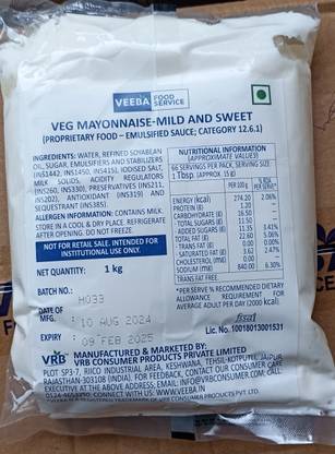 VEEBA VEG MAYONNAISE-MILD AND SWEET 1kg Sauce
