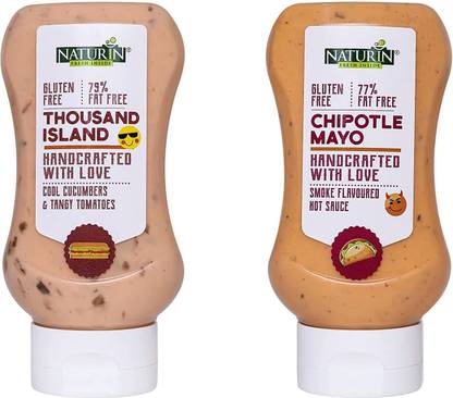Naturin Combo Pack of 2- Thousand Island 290g and Chipotle Mayo 290g | Mayonnaise Sauce & Dip