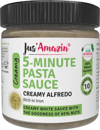 Jus' Amazin 5-Minute Pasta Sauce - Creamy Alfredo (200g) | Only 5 Ingredients, 100% Natural | 85% Nuts | Zero Additives | Vegan & Dairy Free Sauces