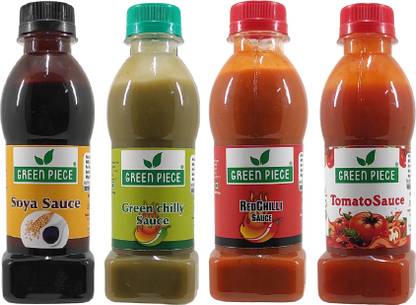 GREEN PIECE Soya Sauce ,Green Chilli Sauce,Red Chilli Sauce,Tomato Sauce (200gm x 4) Sauces & Ketchup