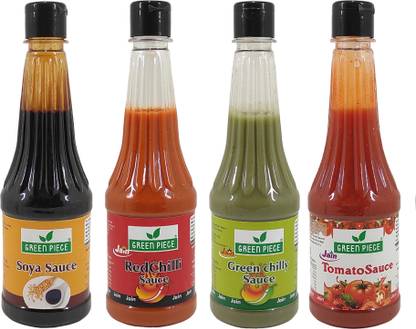 GREEN PIECE Jain Sauce WIth No Onion/Garlic Soya,Green Chilli,Red Chilli, Tomato(Pack of 4) Sauce