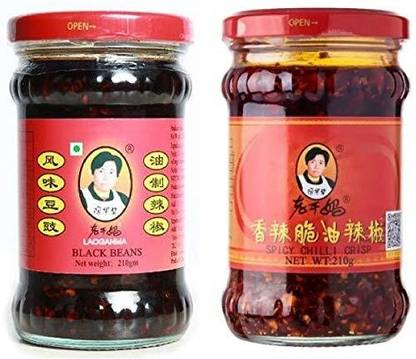 LAOGANMA Combo Pack - Black Beans in Chilli Sauce 280g and Spicy Chilli Crisp 210g Sauce