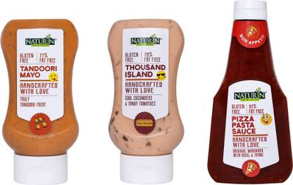 Naturin Pack of 3- Tandoori Mayo 290g, Thousand Island 290g and Pizza Pasta Sauce 425g Dip