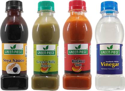 GREEN PIECE Soya Sauce ,Green Chilli Sauce ,Red Chilli Sauce ,Vinegar (200gm x4) Sauces & Ketchup