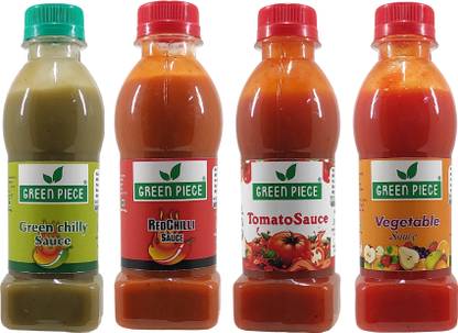 GREEN PIECE vegetable,Green Chilli ,Red Chilli Sauce ,Tomato Sauce (200gm x 2)(Pack of 4) Sauces & Ketchup