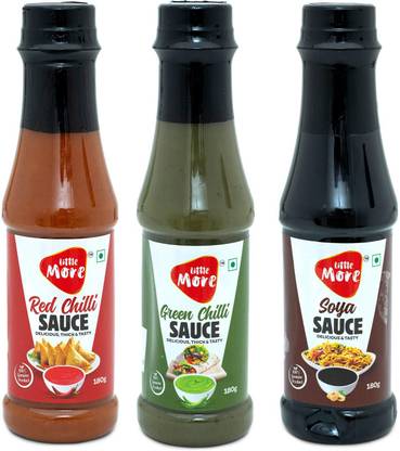 Little More Combo of 3 Green Chilli Sauce, Red Chilli Sauce and Soya Sauce Sauces