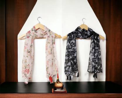 RIDDLE NEEDLE Printed Chiffon Women Scarf, Stole, Fancy Scarf