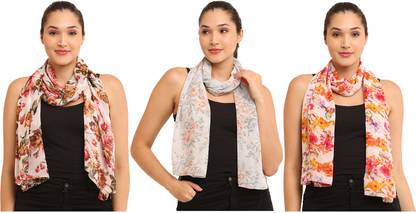 Neemzari Floral Print Chiffon Women Stole, Scarf, Fancy Scarf