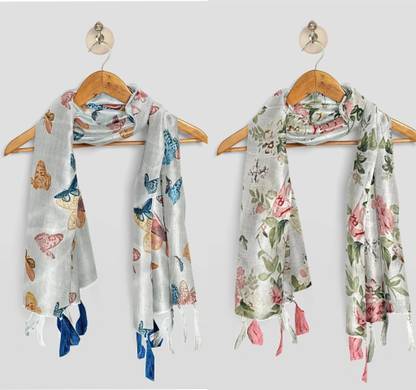 POSHAMPAA Floral Print Chiffon Women Scarf, Stole, Fancy Scarf