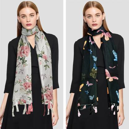 POSHAMPAA Printed Chiffon Women Scarf, Fancy Scarf, Stole