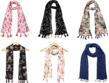 XMSFASHION Printed Chiffon Women Scarf, Stole, Fancy Scarf
