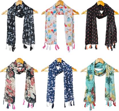 RiddleNeedle Floral Print Chiffon Women Scarf, Fancy Scarf, Stole