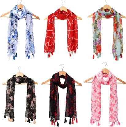 RIDDLE NEEDLE Floral Print Chiffon Women Scarf, Fancy Scarf, Stole