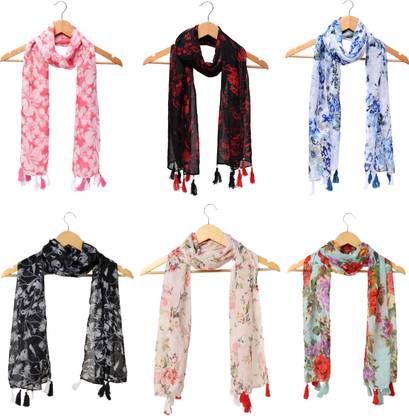 StoleVilla Floral Print Chiffon Women Scarf, Stole, Fancy Scarf