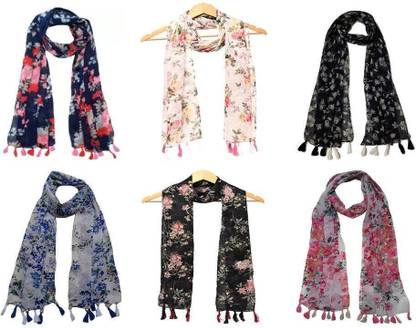 RIDDLE NEEDLE Floral Print Chiffon Women Scarf, Stole, Fancy Scarf