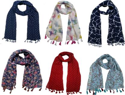 LETZ DEZINE Printed Chiffon Women Scarf, Stole