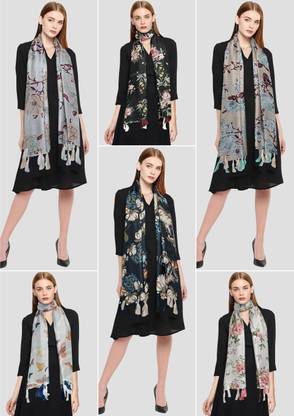 POSHAMPAA Printed Chiffon Women Scarf, Stole, Fancy Scarf