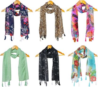 RiddleNeedle Floral Print Chiffon Women Scarf, Stole, Fancy Scarf