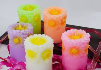 ME&YOU Smokeless Scented Paraffin Wax Multi Colour Pillar Candles in Pack 5 Candle