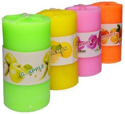 PeepalComm Premium Multi Color Fruit Scented Candles Set Of 4 For Diwali And Occasions Candle