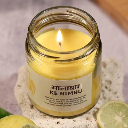 Tara Enlightening World Tara Candles Lemon Aroma for Re-Energizing Mood, Malabar Ke Nimboo, Medium Size Candle