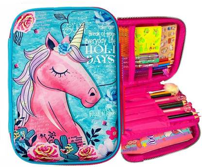 TIDDHI Unicorn Print Large Capacity Pencil Case, Pen & Pencil Pouch Bag unicorn Art Canvas Pencil Box