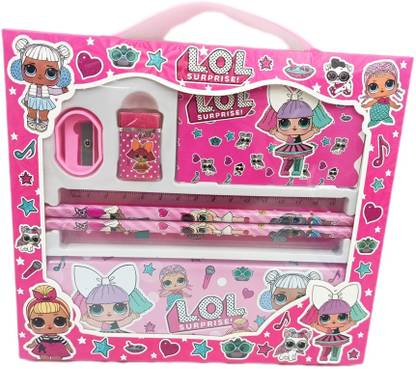 RAINBOW RIDERS Lol Surprise Stationery Kit Bag Shape & Art Plastic Pencil Box Combo Set Geometry Box