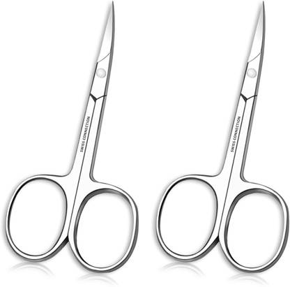 Swiss Connection Stainless Steel Grooming Scissors | Curved Blade for Nose & Eyebrow Trimming Scissors