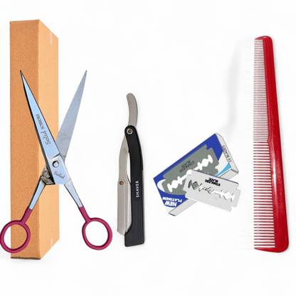 SAZIC Men for Salon Use Hair Cutting Scissor with Barber Razor,Blades & Comb Set Scissors