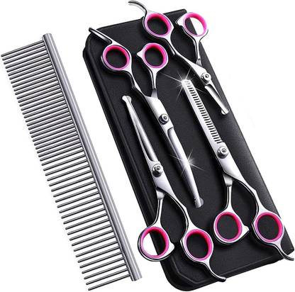 ORTIZA Pet Grooming Scissors Set 5 in 1 Stainless Steel Pet Trimmer Kit Pet Grooming Scissors