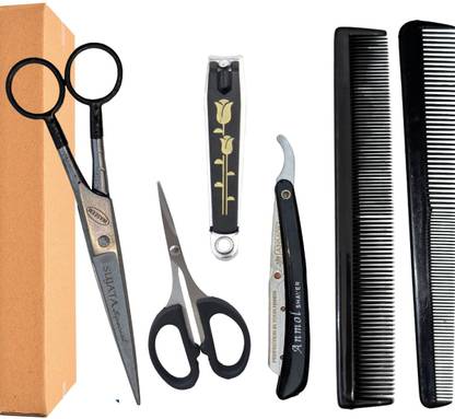 SAZIC Hairdressing Salon & Barber Home Personal Use Nail Cutter Comb Razor Combo Set Scissors