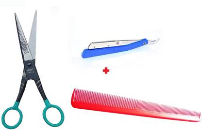 WELCO Barber scissor with fine razor, elegant plastic comb set Scissors