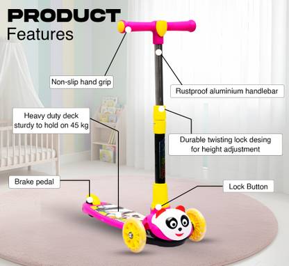 ODELEE Coco Scooty with led Wheels, 3 Adjustable Height