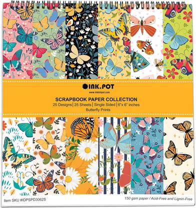 Inkdotpot 25 Sheets Butterfly Scrapbook Paper Pad 6x6, Single-Sided DIY Paper Theme,  Scrapbook Kit