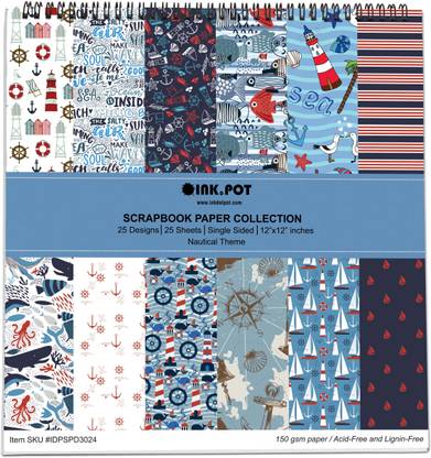 Inkdotpot 25 Sheets Nautical Scrapbook Paper Pad 6x6, Single-Sided DIY Paper Theme,  Scrapbook Kit