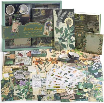 TATSAM 346pcs Aesthetic Journal Supplies Kit, Perfect for Gifting, Green Nature Theme,  Scrapbook Kit