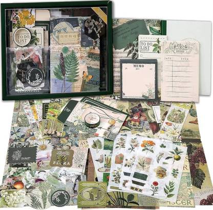 TOYSM Set of Dark Green Junk Journal Scrapbook Kit With A6 Notebook, Stickers, DIY Set Theme,  Scrapbook Kit