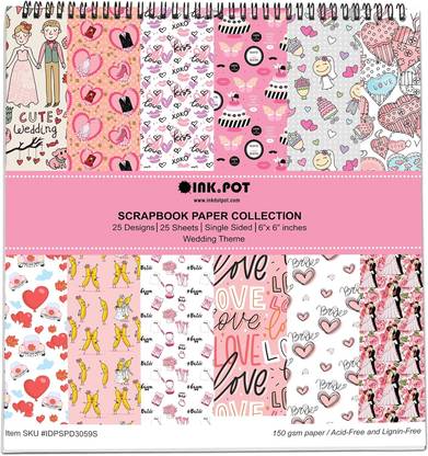 Inkdotpot 25 Sheets Wedding Scrapbook Paper Pad 6x6, Single-Sided DIY Paper Theme,  Scrapbook Kit