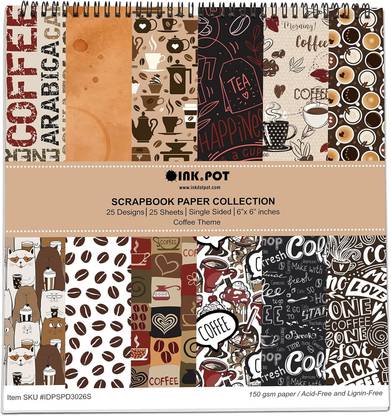 Inkdotpot 25 Sheets Coffee Scrapbook Paper Pad 6x6, Single-Sided DIY Paper Theme,  Scrapbook Kit