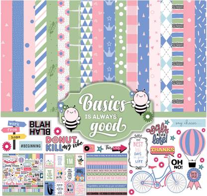 Inkdotpot Basics Is Always Good, Pastel Cardstock 12"x12" Card Making Paper Sheet-16 Pages Theme,  Scrapbook Kit