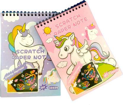 Caught Trendy Combo Of 2 Unicorn Design Scratch Notebook with Scratching Tool, Scrapbook Kit. Theme, Scrapbook Kit