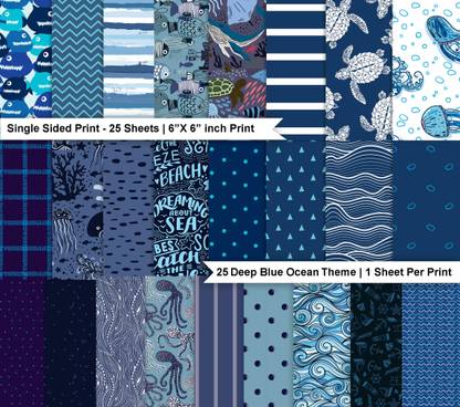 Inkdotpot 25 Sheets Deep Blue Ocean Scrapbook Paper Pad 6x6, Single-Sided DIY Paper Theme,  Scrapbook Kit